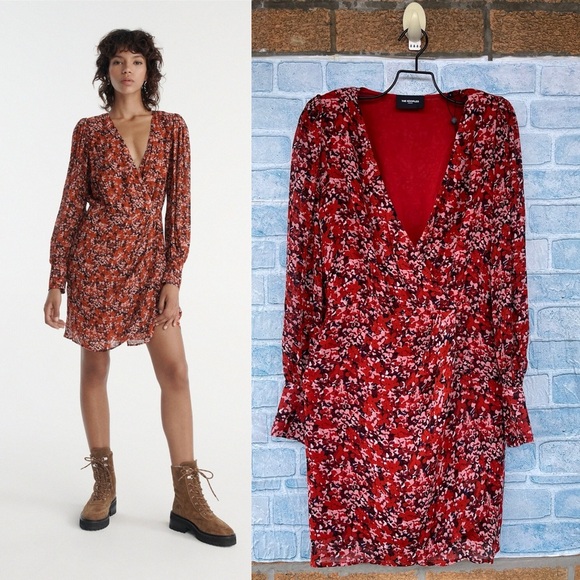 THE KOOPLES FLOWING RED DRESS WITH FLORAL MOTIF SIZE 0 - Picture 1 of 16